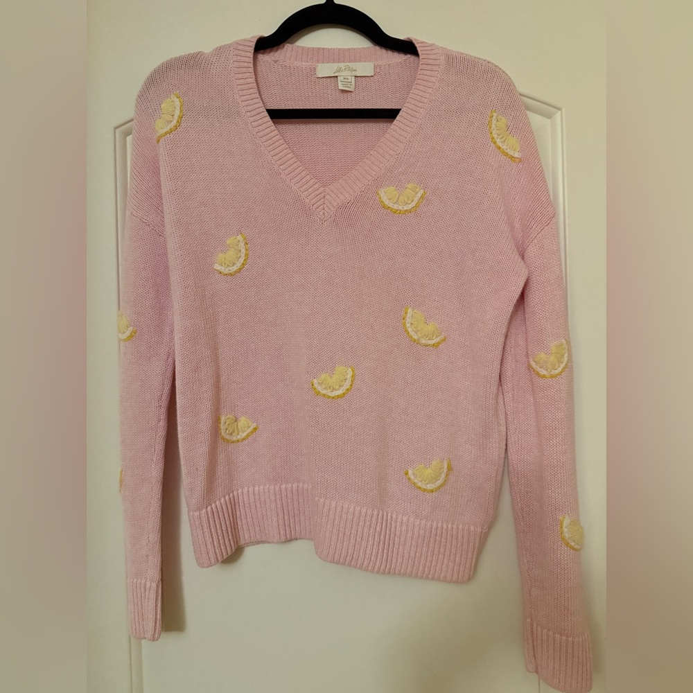 Lilly Pulitzer Tensley Sweater in Pink Muse Fresh Squeezed Embroidery